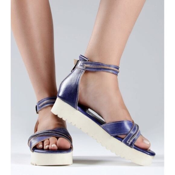 Bed Stu Carroll Platform Ankle Strap Sandals Women 7 Rustic Purple Leather NEW - Picture 12 of 12